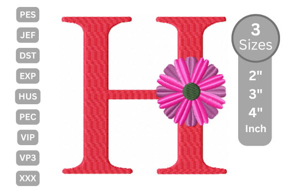 Blossom Alphabet Letter - H: A Floral Serif for Real Embroidery Work