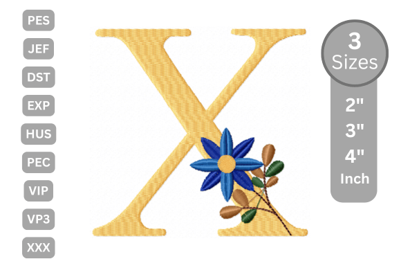 Botanical Flower Letter - X Review for Apparel Embroidery