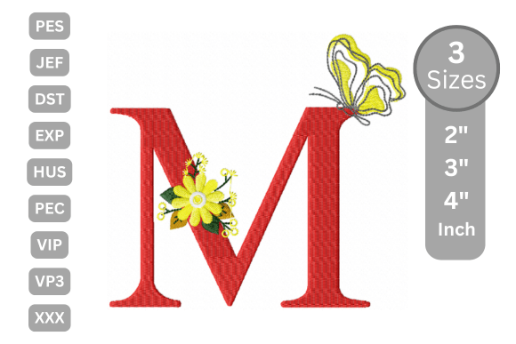 Butterfly Bloom Alphabet - M: A Charming Touch for Personalized Embroidery