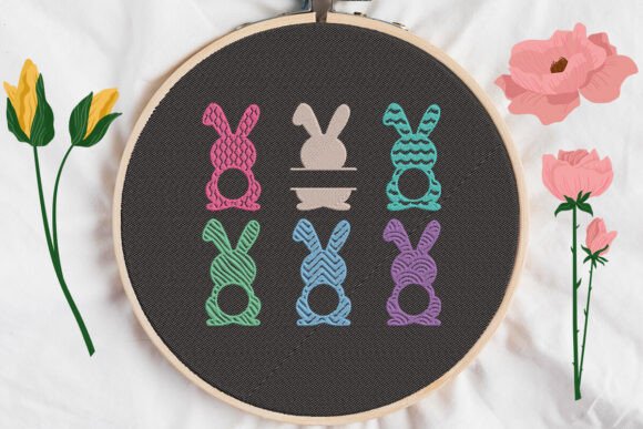 Decorated Rabbit Monogram Frame: A Charming Embroidery Design for Craft Fair Success